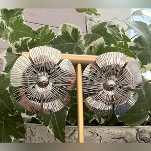 Silver Large Flower Stud Earrings - Simple Stylish Floral Earrings